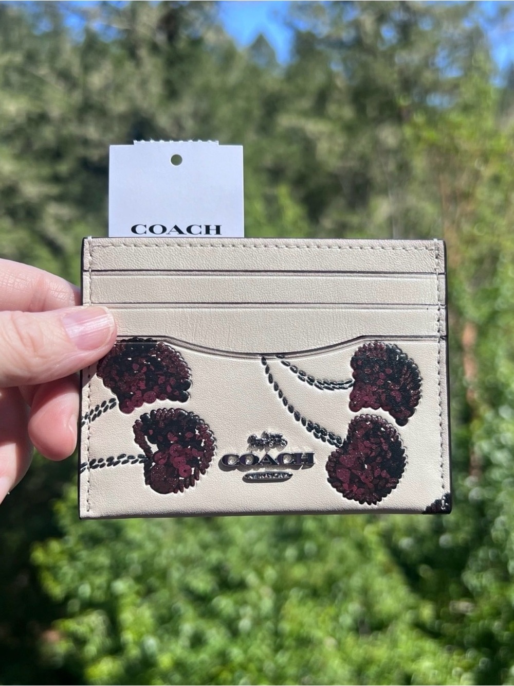 COACH Slim Id Card Case With Cherry Print CDG88 NWT AUTHENTIC